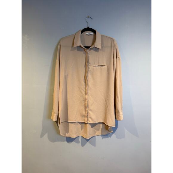 Ro & De Tops - Ro & De Taupe Longline Button-Down Blouse Size M
